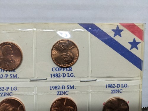 1982 Lincoln Cent 7 Coin Variety Set P & D Large & Small Date Copper & Zinc - Picture 3 of 6