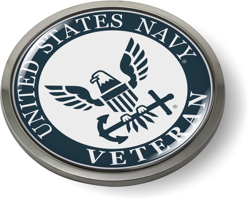 Emblem Car Sticker Badge Chrome ROUND Bezel - United States Navy Veteran (w/b) - Picture 2 of 17