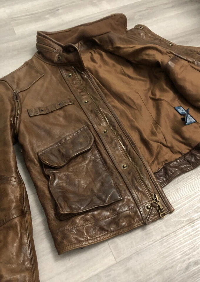 Ralph Lauren Blue Label Leather Biker Jacket - Brown - Size Small - Image 4 of 4