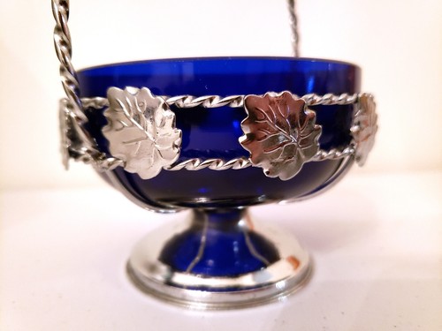 Vintage Stainless Steel and Cobalt Blue Glass Pear Sugar Bowl by Morinox Italy - Picture 5 of 7