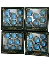 Vintage Visions By Holly Turquoise Glass Holiday Ornaments 4 Boxes 32 Balls