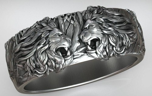 Lion King Crown Head Men's Ring 925 Sterling Silver Biker Rider Animal Ring Gift - Picture 3 of 7