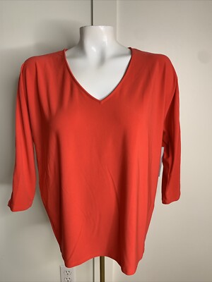 Chico's Womens Red Sz 0 V-Neck Dolman 3/4 Sleeve Wedge Knit Top Polyester Blend