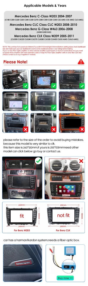 For Mercedes Benz W203 C200 C230 C320 W463 Android 13 Car Play Radio Stereo GPS - Изображение 3 из 4