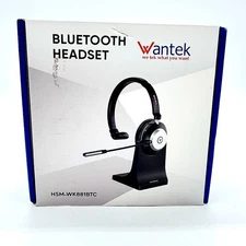 Wantek Bluetooth Headset With Built In Noise Cancelling  Mic - Black