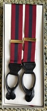 Vintage Trafalgar NOS Silk/Leather Suspenders Braces Red/Blue New In Package