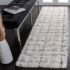 Fontana Shag Collection Runner Rug - 2'3" x 12', Grey & Ivory, Modern Grid De...