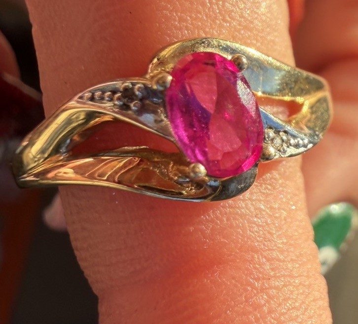 10K Lab Created Ruby Bypass Ring With Diamonds - image 4