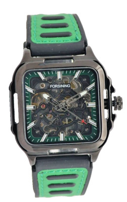 FORSINING Herren Automatik Uhr 46x44mm Grün Schwarz Edelstahl Sport Lederband