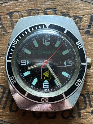 Gents Mens Mans Pioneer Diver Monnin ? Sub Gents Watch Bezel 80s Red Second Hand