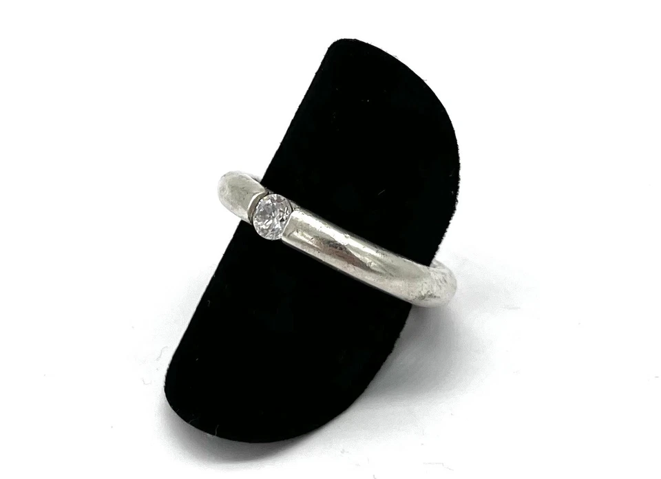 925/- Silber Ring, simulierter Diamant, rund, Spann, Gr. 56, Sterlingsilber - Bild 2 von 3