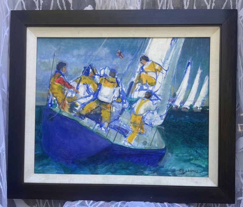 Don de Llamas Signed Oil Painting Of Foulweather Regatta 1999 Anacortes, WA