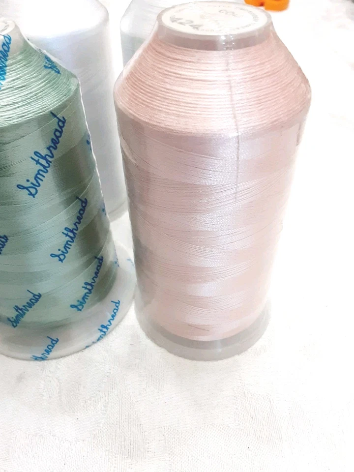 Lot Of 6 5000M Cones Spools Bobbins Embroidery Thread White Blue Green Pink - Image 2 of 4