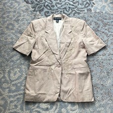 Ted Lapidus Vintage Embroidered Short Sleeve Blazer Tan 12
