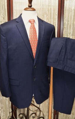 Jos A Bank Slim Fit Traveler 43 R solid blue 2vent wool blend business suit g3j8