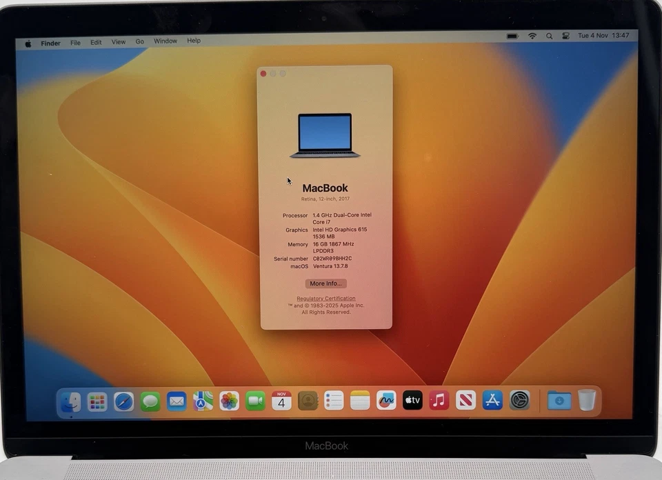 Apple MacBook A1534 i7-7Y75 MacOS Ventura 13.7.8 12" 16GB RAM 512GB NVMe - Image 4 of 4