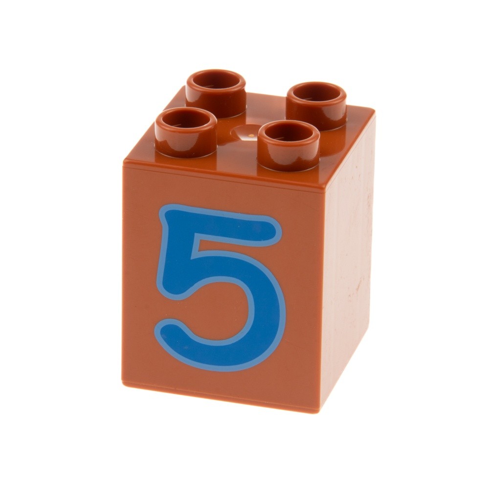 1X Lego Duplo Motiv Building Brick 2X2X2 Dark Orange Printed Number 5 31110PB025