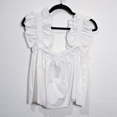 Monica Nera Small White Maya Ruffle Top Cotton NWT