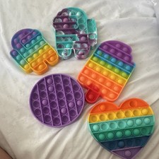 Rainbow Pop It Fidget Sensory Toys Set - Heart, Round, Character Shapes