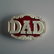 Vintage 1987 Siskiyou Pewter DAD Belt Buckle Burgundy Enamel Father Gift 3.25  