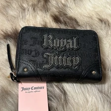NWT Juicy Couture Royal Juicy Medium Double Zip Around Wallet - Liquorice Black