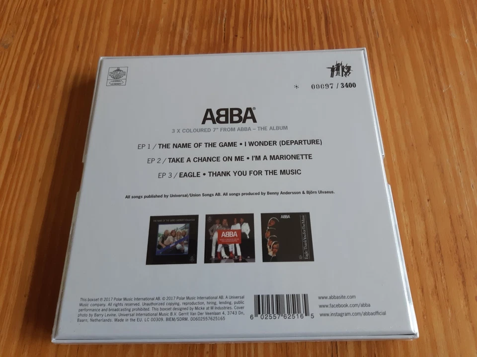 ABBA - THE ALBUM - 3 x 7" COLOURED VINYL SINGLES -BOX SET LOW NO. 97 / 3400 -NEW - Image 3 of 4