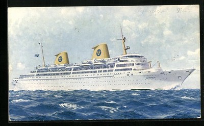 Artist postcard passenger ship Kungsholm of the Swedish-American Line on the high seas 