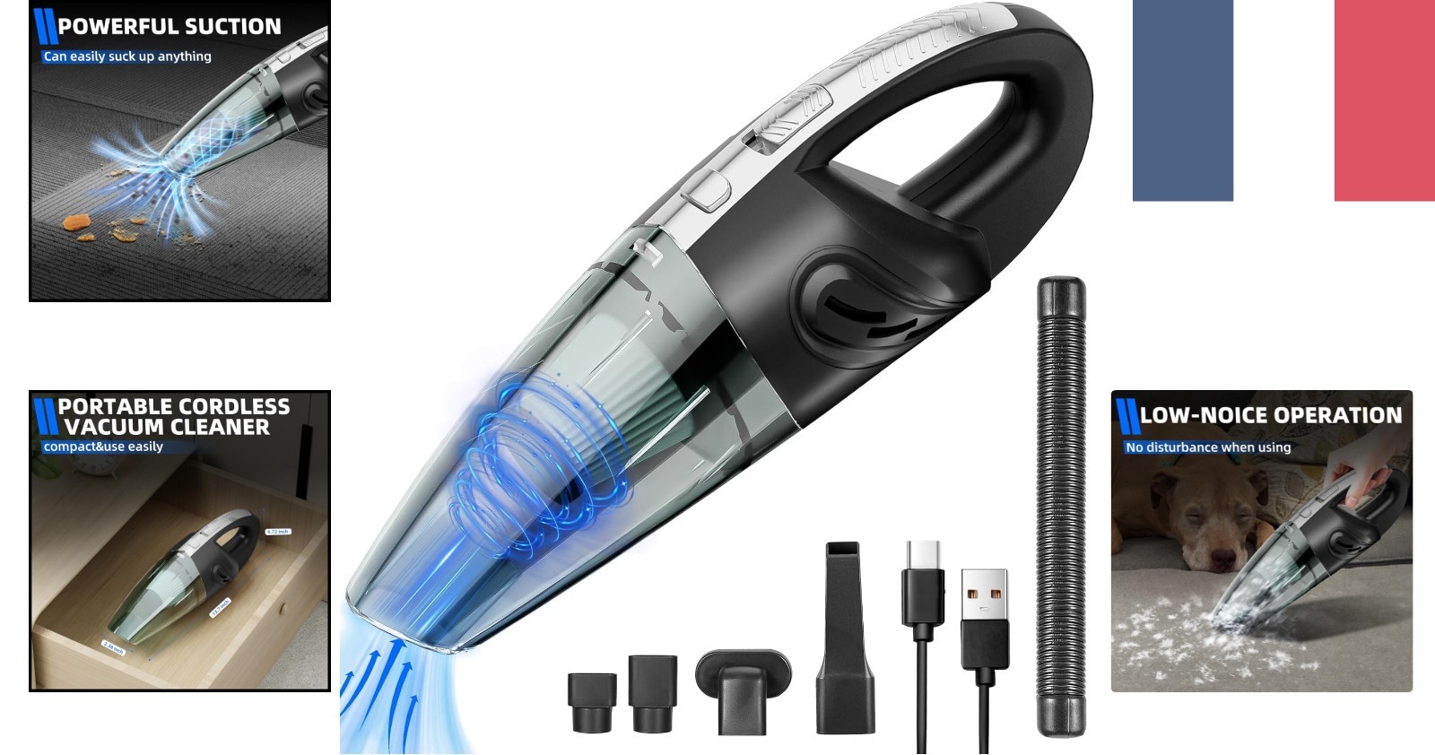Aspirateur portable Worve sans fil pour nettoyer la table de cuisine et les sièges de voiture
