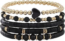 Bohemia Multilayer Heart Clay Stackable Bracelets Set Colorful Surfer Black