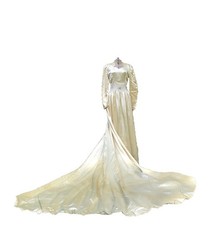 Vintage 1940  s Fabulous Hand Beadwork Liquid Satin Wedding Gown 34-24-66 Museum