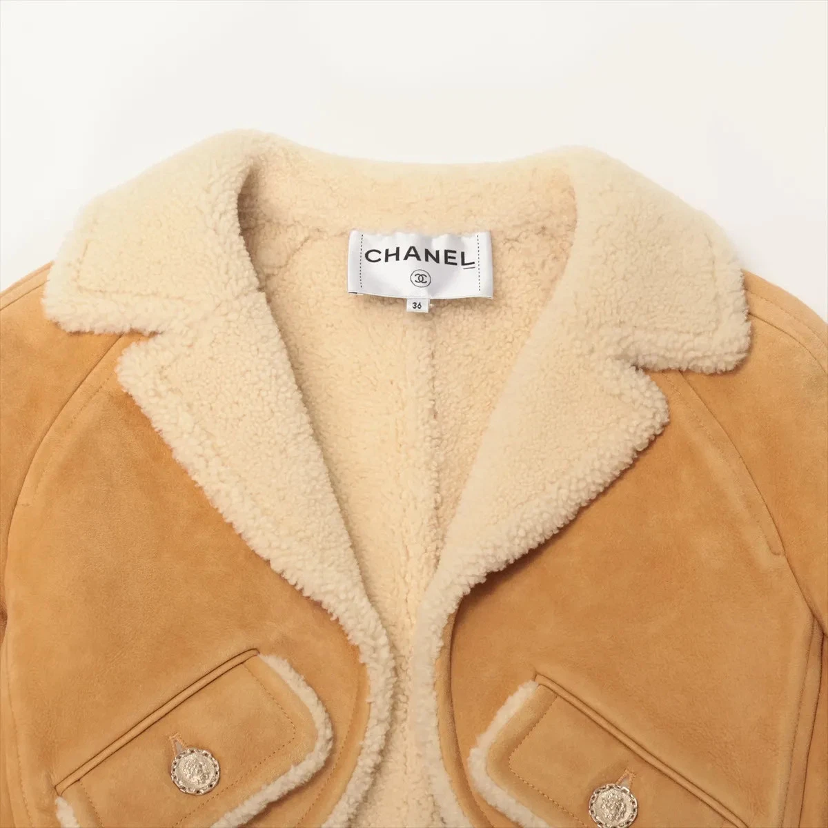 Chanel Lam giacca shearling 36 donna marrone chiaro P64480C00353 cropped