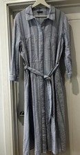 Roman Dress Navy Stripe Long Sleeve Size 18 Uk Belted Waist Shirt Unlined 