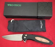 Protech BSW25.Cambria.1, Flipper, Black Aluminum Handle, Maple Burl Inlay, Mag