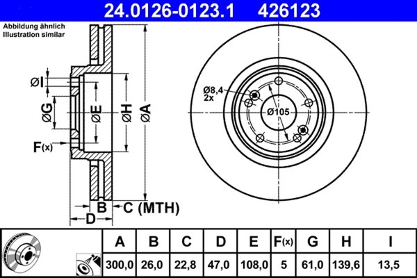 2X Bremsscheibe Ate 24.0126-0123.1 FüR Renault Laguna KG0 BG0 2 16V BG0A BG0L-image