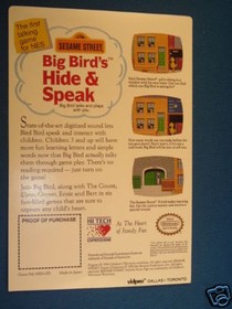 SESAME STREET BIG BIRD NES 8 Bit Nintendo Vidpro Card