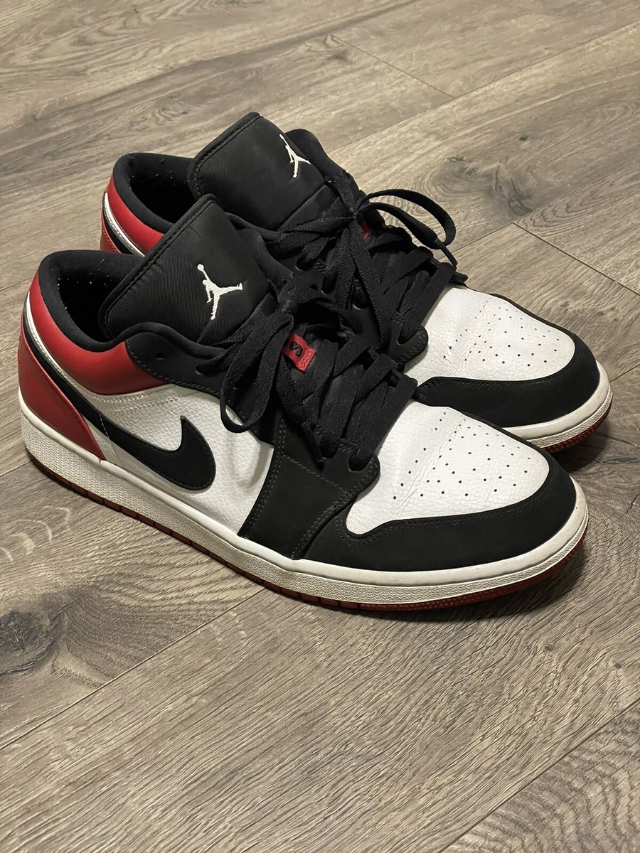RARE Air Jordan Retro 1 Low Black Toe Gym Red White 553558