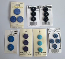 Vintage Blue Button Lot Cards 2-Hole 4-Hole Shank Modella La Mode JHB Domcord 21