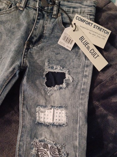 Girls Sz 4 Blue Cult Jeans Med Blue Faded Galaxy Distressed - Picture 2 of 6