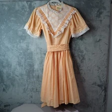 JERI BEE Western Prairie Square Dance Dress Womens 10 Peach Orange Polka Dot 70s