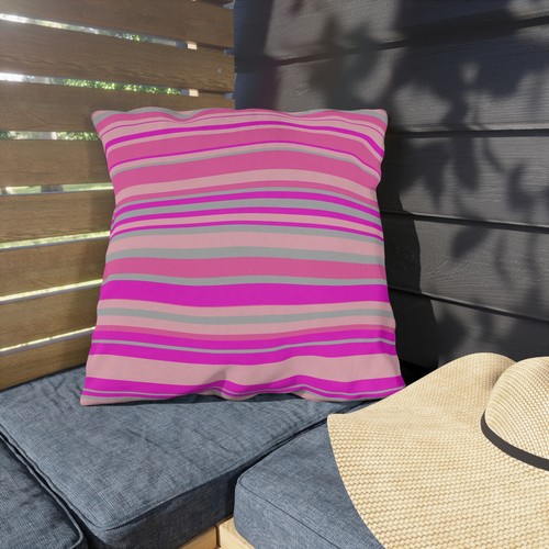 Pink Mexican Serape Style Outdoor Pillow, Colorful Striped Deck Cushion - Picture 16 of 17