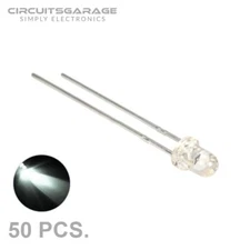 50 X 3mm Ultra Bright Water Clear White LED Light Emitting Diode Bulb - USA