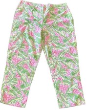 VTG Lilly Pulitzer Size 12 Pink Green Lion Music Monkey Print Pants ICONIC LOGO