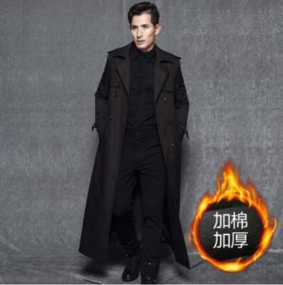 Men's Lapel Collar Double-breasted Full Length Trench Long Coats