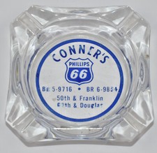 Vintage Conner's Philips 66 Des Moines Gas Oil Advertising Glass Ashtray