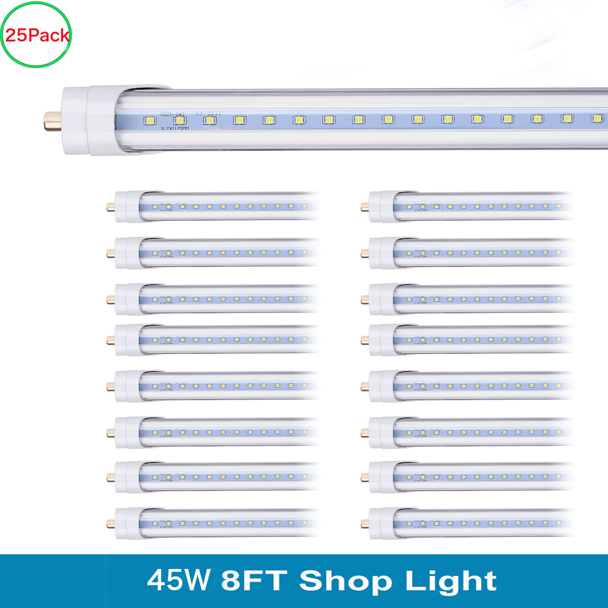 25Pack 8FT 45W LED Shop Light T8 T12 Single Pin Bulbs for Bright Workspaces  