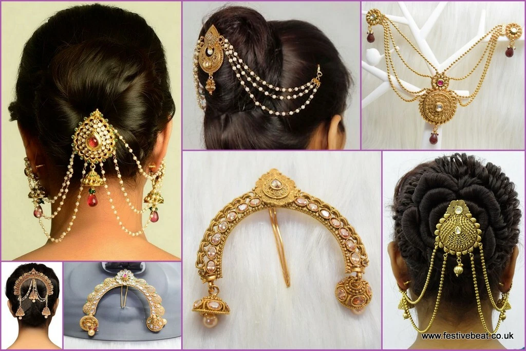 Indian Bollywood bridal BUN BROOCH HAIR JUDA jura pin jewellery jewelry choti CZ
