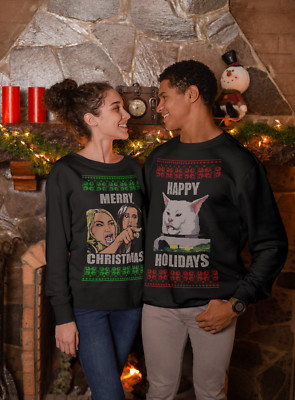 Yelling at Cat Meme Ugly Holiday Sweatshirt - 2 Sweatshirts! Couples Bundle