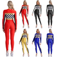 Disfraz de niña para mujer Speed Car Driver Checkerboard Mono Juegos con disfraces Halloween