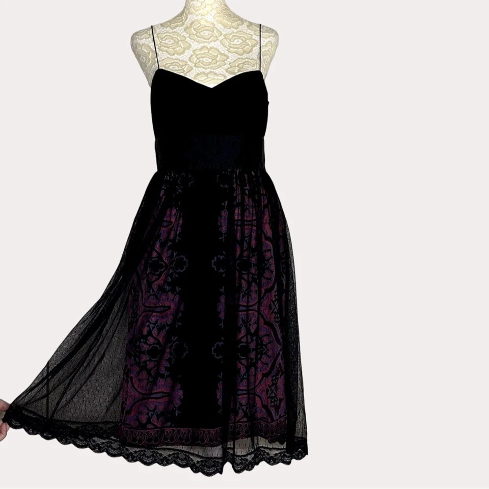 Plenty By Tracy Reese Silk Velvet Lace Netting Party Dress Paisley 4 bv - Image 2 of 4