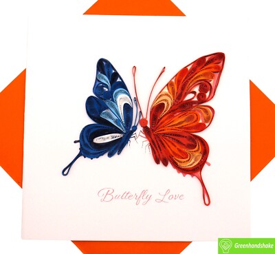 Whispers of Butterfly Love Quilling Greeting Card - Unique  Handmade Art.